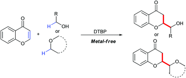 Graphical abstract: Site-specific hydroxyalkylation of chromones via alcohol mediated Minisci-type radical conjugate addition