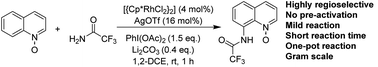 Graphical abstract: Rhodium-catalyzed regioselective C8-H amination of quinoline N-oxides with trifluoroacetamide at room temperature