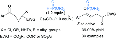 Graphical abstract: Regioselective addition of phosphites to acyl cyclopropanes and following rearrangements: a facile access to enol phosphates