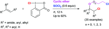 Graphical abstract: Electrophilic chloro(ω-alkoxy)lation of alkenes employing 1-chloro-1,2-benziodoxol-3-one: facile synthesis of β-chloroethers