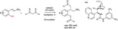 Graphical abstract: Organocatalytic asymmetric Michael/hemiketalization/acyl transfer reaction of 1,3-propanediones with (E)-2-(2-nitrovinyl)phenols
