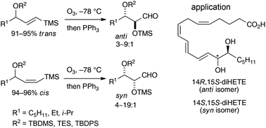 Graphical abstract: Stereoselective ozonolysis of TMS-substituted allylic alcohol derivatives and synthesis of 14R,15S- and 14S,15S-diHETE