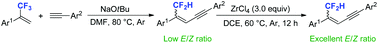 Graphical abstract: Synthesis of difluoromethylated enynes by the reaction of α-(trifluoromethyl)styrenes with terminal alkynes