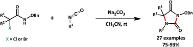 Graphical abstract: Sodium carbonate promoted [3 + 2] annulation of α-halohydroxamates and isocyanates