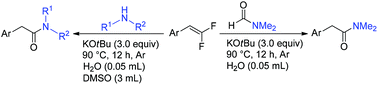 Graphical abstract: Direct defluorinative amidation–hydrolysis reaction of gem-difluoroalkenes with N,N-dimethylformamide, and primary and secondary amines