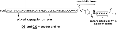 Graphical abstract: Efficient synthesis and characterisation of the amyloid beta peptide, Aβ1–42, using a double linker system