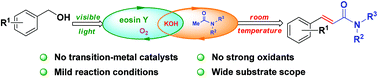 Graphical abstract: Visible-light-promoted oxidation/condensation of benzyl alcohols with dialkylacetamides to cinnamides