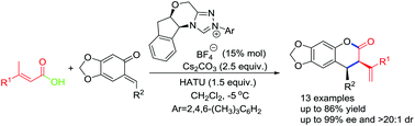 Graphical abstract: An NHC-catalyzed, stereoselective α-functionalization of α,β-unsaturated carboxylic acids through in situ activation