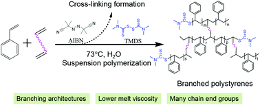 Graphical abstract: Branched polystyrenes from suspension “Strathclyde” polymerization using a vulcanization accelerator as a chain transfer agent