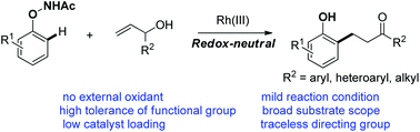 Graphical abstract: A Rh(iii)-catalyzed redox-neutral C–H alkylation reaction with allylic alcohols by using a traceless oxidizing directing group
