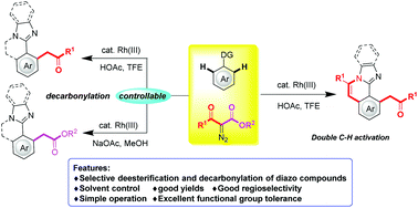Graphical abstract: Divergent synthesis of α-aryl ketones/esters via rhodium-catalyzed selective deesterification and decarbonylation of diazo compounds