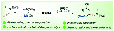 Graphical abstract: Nickel catalyzed regio- and stereoselective arylation and methylation of allenamides via coupling reactions. An experimental and computational study