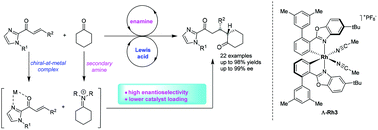 Graphical abstract: Rhodium(iii)/amine synergistically catalyzed enantioselective Michael addition of cyclic ketones with α,β-unsaturated 2-acyl imidazoles