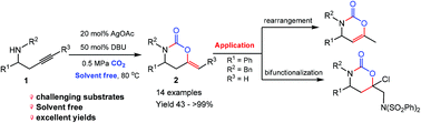 Graphical abstract: Ag(i)-Catalyzed solvent-free CO2 capture with homopropargylic amines: an efficient access to 1,3-oxazinan-2-ones