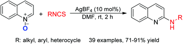 Graphical abstract: AgBF4-catalyzed deoxygenative C2-amination of quinoline N-oxides with isothiocyanates