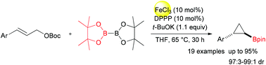 Graphical abstract: Iron-catalyzed boration of cinnamyl carbonates: a highly stereoselective approach to cyclopropylboronates