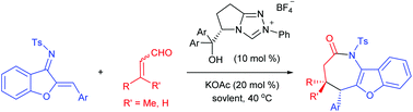 Graphical abstract: Bifunctional N-heterocyclic carbene catalyzed [3 + 4] annulation of enals with azadienes: enantioselective synthesis of benzofuroazepinones