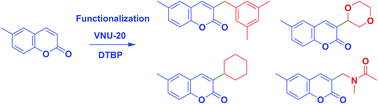 Graphical abstract: Cross-dehydrogenative coupling of coumarins with Csp3–H bonds using an iron–organic framework as a productive heterogeneous catalyst