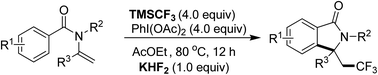 Graphical abstract: Synthesis of trifluoromethyl-containing isoindolinones from tertiary enamides via a cascade radical addition and cyclization process