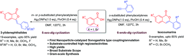 Graphical abstract: Ag2O nanoparticle-catalyzed substrate-controlled regioselectivities: direct access to 3-ylidenephthalides and isocoumarins