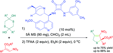 Graphical abstract: Organocatalytic sulfa-Michael/aldol cascade: constructing functionalized 2,5-dihydrothiophenes bearing a quaternary carbon stereocenter