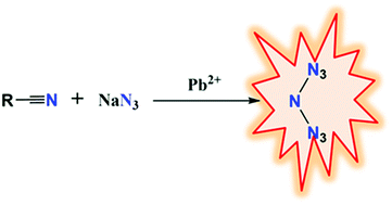 Graphical abstract: PbII-catalyzed transformation of aromatic nitriles to heptanitrogen anions via sodium azide: a combined experimental and theoretical study