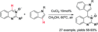 Graphical abstract: Copper-catalyzed cross-dehydrogenative coupling between quinazoline-3-oxides and indoles