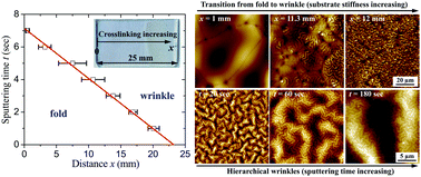 Graphical abstract: Harnessing fold-to-wrinkle transition and hierarchical wrinkling on soft material surfaces by regulating substrate stiffness and sputtering flux