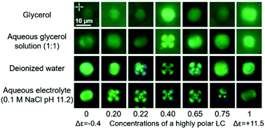 Graphical abstract: Liquid crystalline droplets in aqueous environments: electrostatic effects