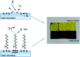 Graphical abstract: Enhanced stability and optoelectronic properties of MAPbI3 films by a cationic surface-active agent for perovskite solar cells