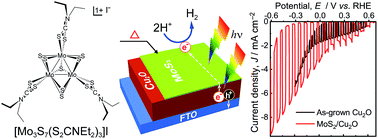 Graphical abstract: Synthesis of MoS2 from [Mo3S7(S2CNEt2)3]I for enhancing photoelectrochemical performance and stability of Cu2O photocathode toward efficient solar water splitting