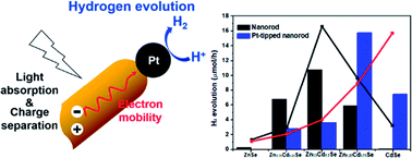 Graphical abstract: Composition effect of alloy semiconductors on Pt-tipped Zn1−xCdxSe nanorods for enhanced photocatalytic hydrogen generation