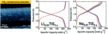 Graphical abstract: Vertically oriented TiS2−x nanobelt arrays as binder- and carbon-free intercalation electrodes for Li- and Na-based energy storage devices