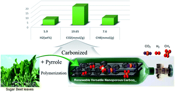Graphical abstract: A facile synthesis tool of nanoporous carbon for promising H2, CO2, and CH4 sorption capacity and selective gas separation
