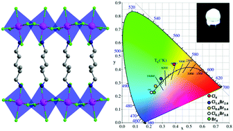 Graphical abstract: Realization of “warm” white light via halide substitution in polar two-dimensional hybrid perovskites (2meptH2)PbClxBr4−x