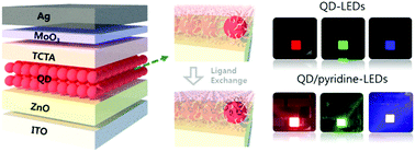 Graphical abstract: Partially pyridine-functionalized quantum dots for efficient red, green, and blue light-emitting diodes