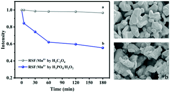 Graphical abstract: Significantly conquering moisture-induced luminescence quenching of red line-emitting phosphor Rb2SnF6:Mn4+ through H2C2O4 triggered particle surface reduction for blue converted warm white light-emitting diodes