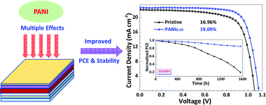 Graphical abstract: The multiple effects of polyaniline additive to improve the efficiency and stability of perovskite solar cells