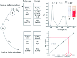 Graphical abstract: Iodine and iodate determination by a new spectrophotometric method using N,N-dimethyl-p-phenylenediamine, validated in veterinary supplements and table salt