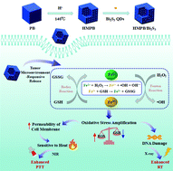 Graphical abstract: Ultra-small Bi2S3 nanodot-doped reversible Fe(ii/iii)-based hollow mesoporous Prussian blue nanocubes for amplified tumor oxidative stress-augmented photo-/radiotherapy