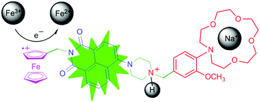 Graphical abstract: A lab-on-a-molecule with an enhanced fluorescent readout on detection of three chemical species