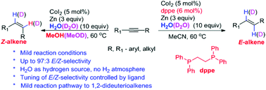 Graphical abstract: Cobalt catalyzed stereodivergent semi-hydrogenation of alkynes using H2O as the hydrogen source