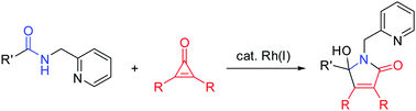 Graphical abstract: Rh(i)-Catalyzed [3+2] annulation reactions of cyclopropenones with amides