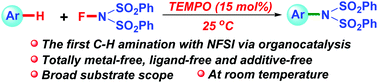 Graphical abstract: Metal-free C–H amination of arene with N-fluorobenzenesulfonimide catalysed by nitroxyl radicals at room temperature