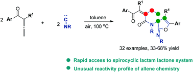 Graphical abstract: A bicyclization reaction with two molecular allenyl ketones and isocyanides: synthesis of a lactone-containing azaspirocycle derivative
