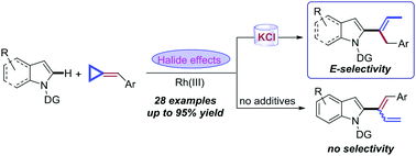Graphical abstract: A rhodium(iii)-catalyzed tunable coupling reaction of indole derivatives with alkylidenecyclopropanes via C–H activation