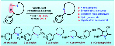 Graphical abstract: Heterocyclization involving benzylic C(sp3)–H functionalization enabled by visible light photoredox catalysis