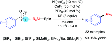 Graphical abstract: Nickel/copper-cocatalyzed decarbonylative silylation of acyl fluorides