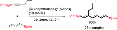 Graphical abstract: Catalytic cross-dimerisation giving reactive borylated polyenes toward cross-coupling