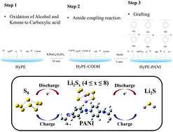 Graphical abstract: Polyaniline-grafted hydrolysed polyethylene as a dual functional interlayer/separator for high-performance Li–S@C core–shell batteries